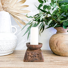 Vintage Indian carved seeder candle holder stand