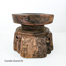 Vintage Indian carved seeder candle holder stand