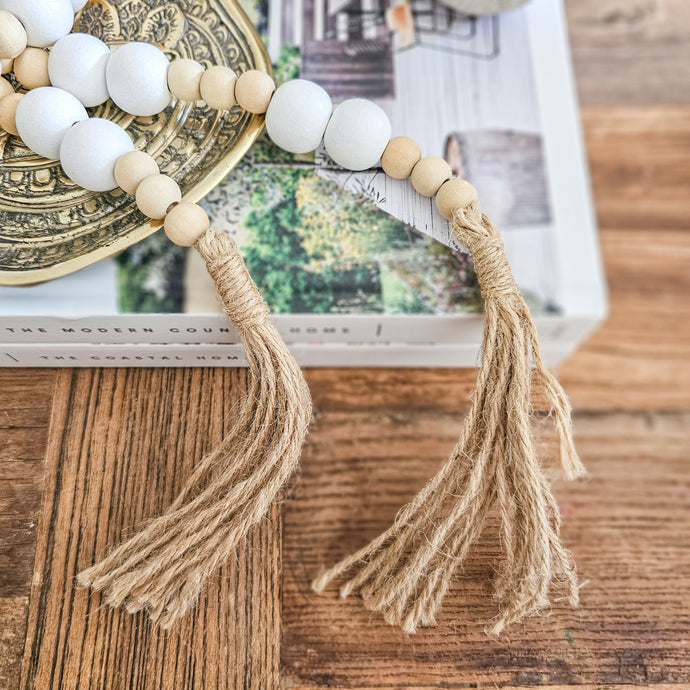 White and Natural Bead & Jute Garland