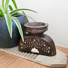 Vintage Bone Inlay Candle Holders - large