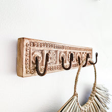 Indian vintage carved wall hook with 4 hooks, entry way hook, wall decor, coastal Bohemian boho home decor. 