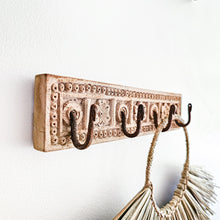 Indian vintage carved wall hook with 4 hooks, entry way hook, wall decor, coastal Bohemian boho home decor. 