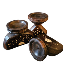 Vintage Bone Inlay Candle Holders - large