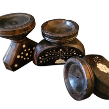 Vintage Bone Inlay Candle Holders - large