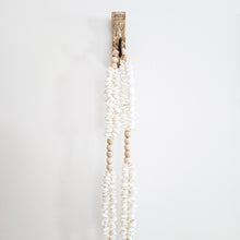 Large wooden bead and shell long hanging wall tassel, garland. Coastal Bohemian, boho home decor.