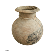 Handcrafted, vintage Indian wooden teak pots, vases, vessels