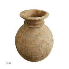 Handcrafted, vintage Indian wooden teak pots, vases, vessels