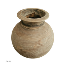 Handcrafted, vintage Indian wooden teak pots, vases, vessels