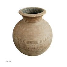Handcrafted, vintage Indian wooden teak pots, vases, vessels