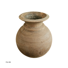 Handcrafted, vintage Indian wooden teak pots, vases, vessels