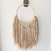 Long Raffia with wood bead detailing wall art decor. Coastal, boho, Bohemian home decor. Natural wall art. Handmade Bali style wall art decor