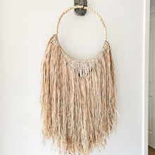 Long Raffia with wood bead detailing wall art decor. Coastal, boho, Bohemian home decor. Natural wall art. Handmade Bali style wall art decor