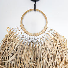 Natural shell and raffia wall hanging. Coastal Bohemian, boho style wall decor hangings
