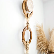 Teak wooden hoops wall decor with long cotton tassel. Coastal boho, Bohemian wall decor art.
