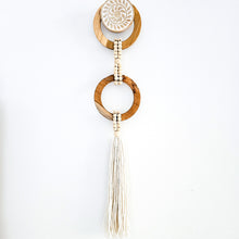 Teak wooden hoops wall decor with long cotton tassel. Coastal boho, Bohemian wall decor art.
