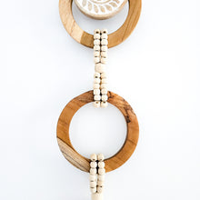 Teak wooden hoops wall decor with long cotton tassel. Coastal boho, Bohemian wall decor art.
