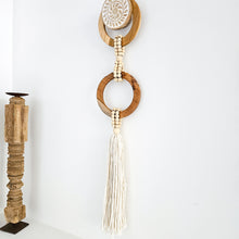 Teak wooden hoops wall decor with long cotton tassel. Coastal boho, Bohemian wall decor art.
