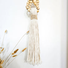 Large wooden bead long hanging tassel. Coastal Bohemian, boho home style decor.