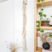 Large wooden bead long hanging tassel. Coastal Bohemian, boho home style decor.