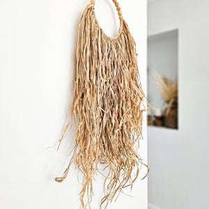 Natural raffia wall hanging. Coastal Bohemain, boho wall decor art. 