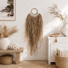 Kayana Shell and Raffia Coastal Boheme wall hanging