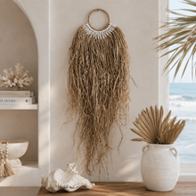 Kayana Shell and Raffia Coastal Boheme wall hanging