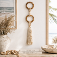 Tali Double Teak Hoop wall hanging tassel