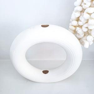 Circle circular round white vase, textured porcelin