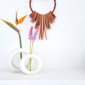 Circle circular round white vase, textured porcelin