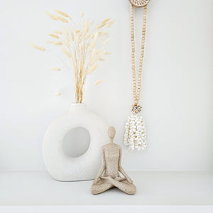 Calm, serene yoga pose lady figurine, statue for natural, neutral home decor. Ideal for Coastal boho, Bohemian styled interiors. Stretch pose statue. Decor for home styling. Modern Coastal, boho